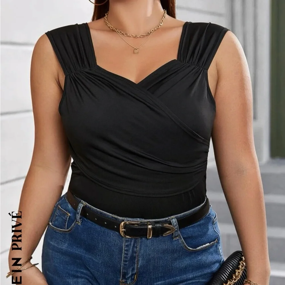 SHEIN Privé Plus Off Shoulder Ruched Side Wrap Cross Bodysuit - Picture 2 of 5